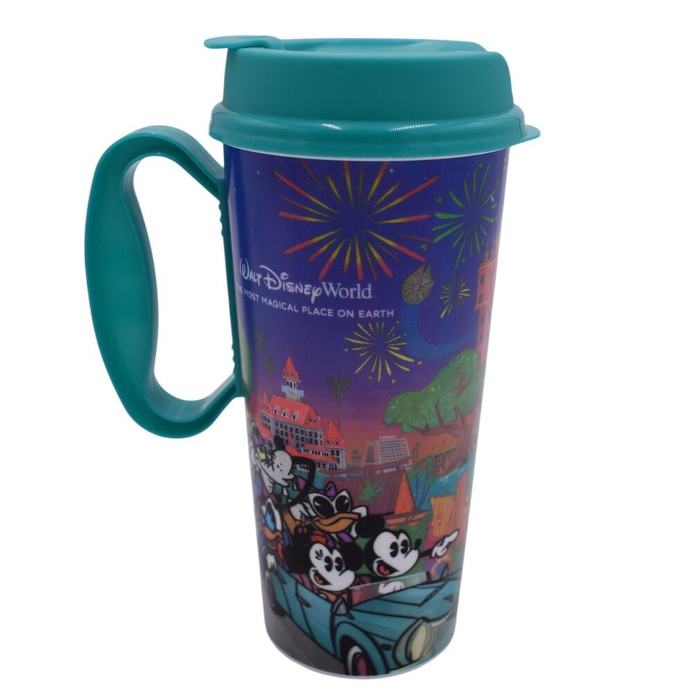 Walt Disney World Mickey Cup - Whirley Refillable Plastic Mug w/ Teal Lid